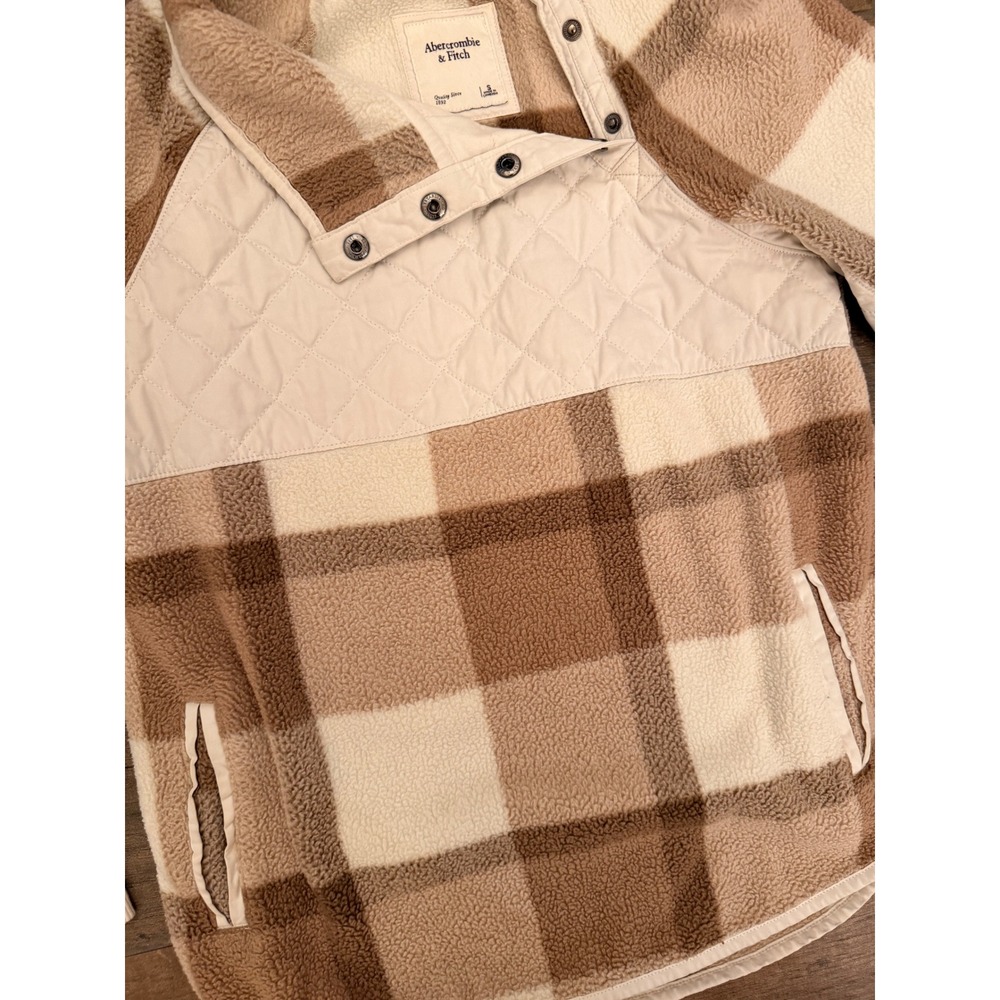 Abercrombie & Fitch Brown Plaid Sherpa Fleece Snap Pullover - Picture 2 of 6